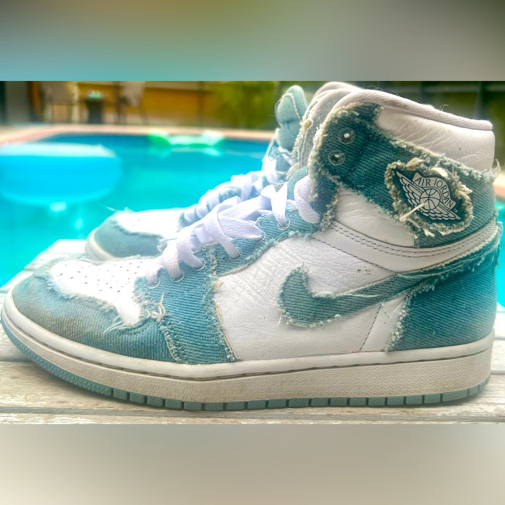 Nike Air Jordan 1 Retro Denim High Sneakers  DM9036-104 Women 6.5~THRASHED LOOK